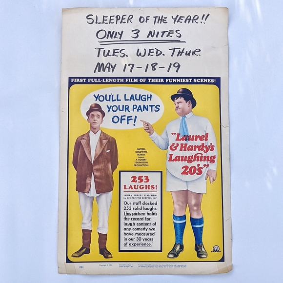 *SOLD* Laurel & Hardy's Laughing 20's 1965 Orig.  Movie Poster Rare 22×14" - Picture 12 of 12